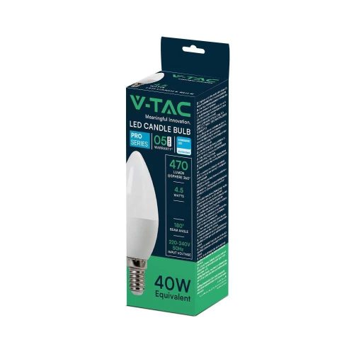 LED izzó gyertya 4.5W E14 C37 4000K V-TAC